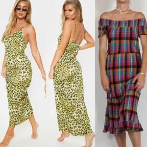 Prettylittlethings Leopard Chiffon Maxi Beach Dress Jun & Ivy Dress Bundle Sz 12
